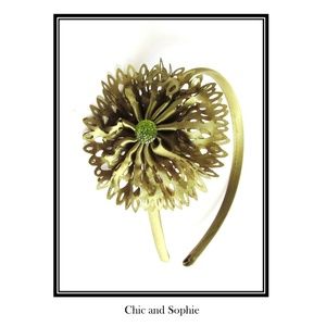 Olive Green Flower Gem Headband Hair Accessory